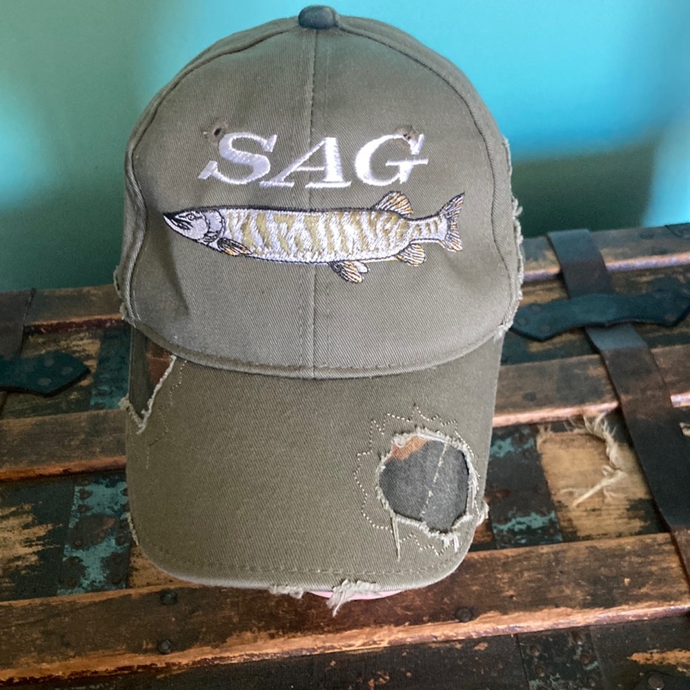 SAG cammo BASEBALL FISHING HAT CAP DISTRESSED LOOK